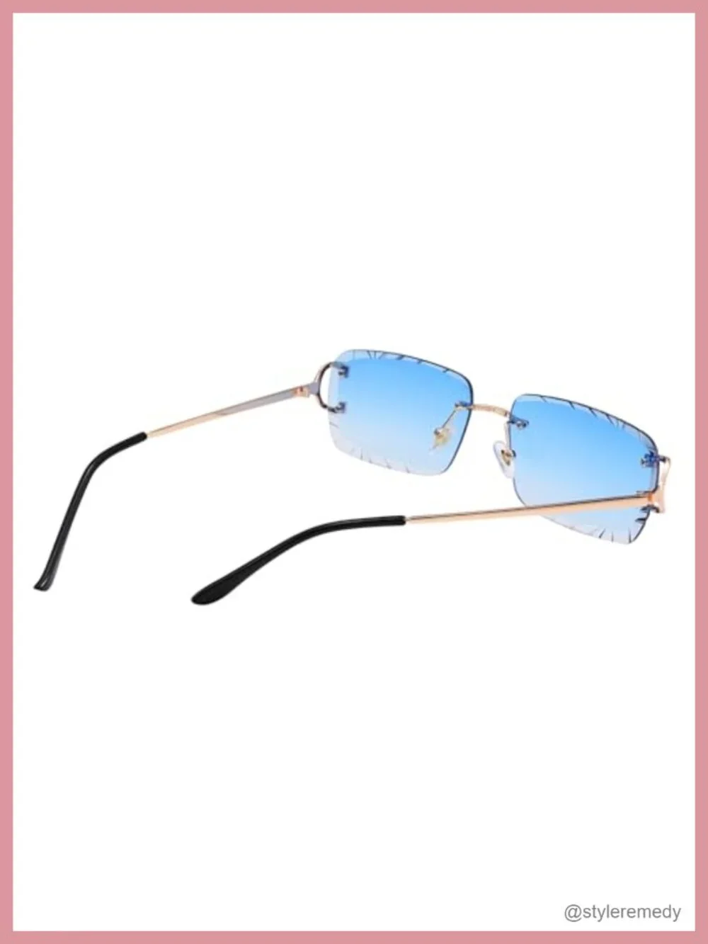 Rimless Rectangle Square Sunglasses Frameless Diamond Cutting Eyewear